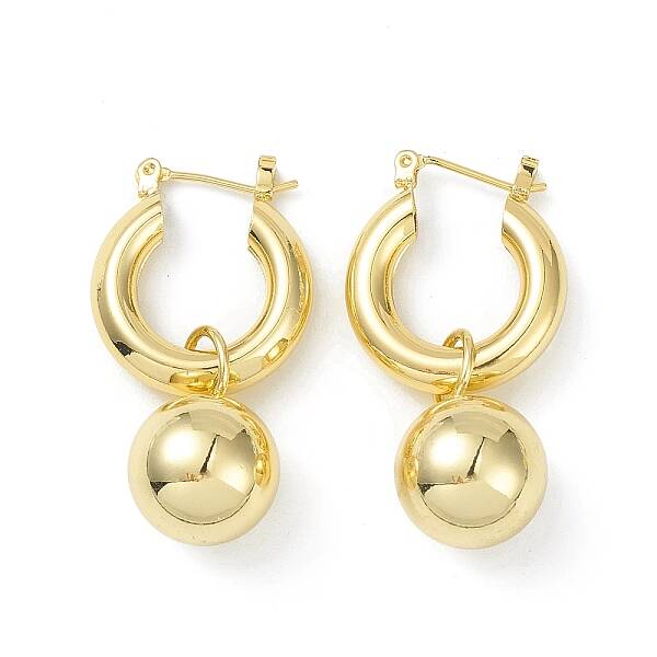 Brass Round Ball Dangle Hoop Earrings for Women