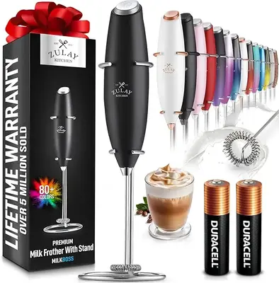 Zulay Kitchen Premium Milk Frother with Stand - Ultra-Fast Handheld Mixer for Coffee Lattes Matcha - Color Options Comes with...