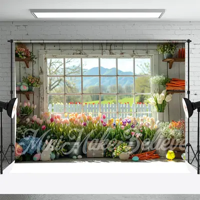Colors Floral Retro Wood Wall Window Photo Backdrop - Aperturee