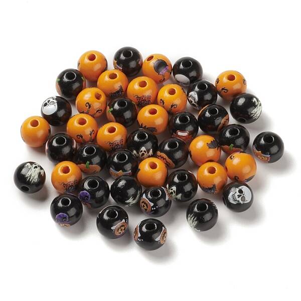 Halloween Printed Wood European Beads