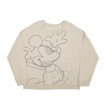 DISNEY Mickey Mouse Sweatshirt Beige Womens XL
