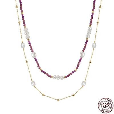 Natural Lepidolite & Pearl Beaded Double Layer Necklaces