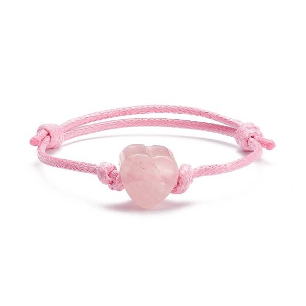 Natural Rose Quartz Heart Braided Cord Bracelet