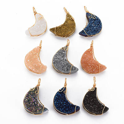 Electroplate Natural Druzy Agate Pendants