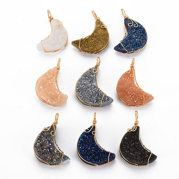 Electroplate Natural Druzy Agate Pendants