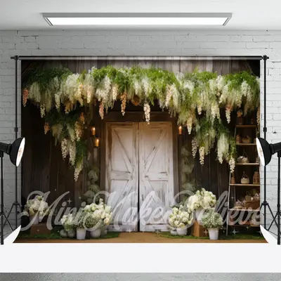 Holy White Flowers Wood Paint Door Spring Backdrop - Aperturee