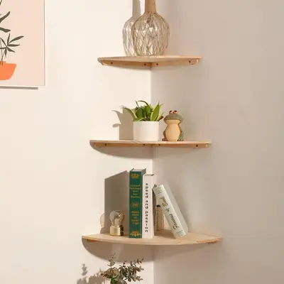 Wooden Wall Corner Shelf, 1 Count Multifunctional Book Storage Rack, Summer Sundries Organizer for Living Room Bedroom Kitche...