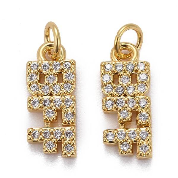 Brass Micro Pave Clear Cubic Zirconia Charms