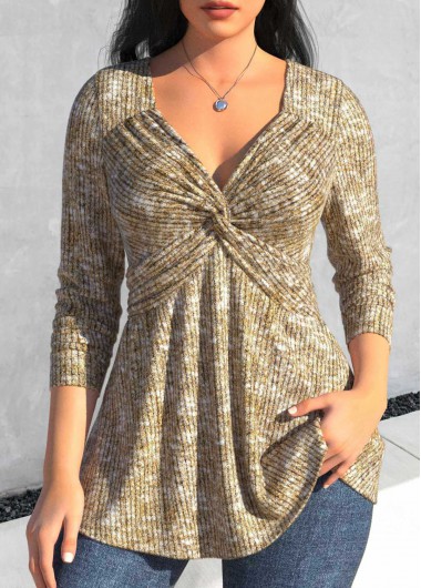 Modlily Light Camel Twist Long Sleeve T Shirt - XL