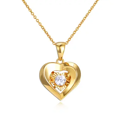 18K Gold Cubic Zirconia Heart Pendant Necklace For Women