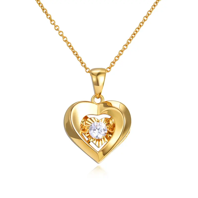 18K Gold Cubic Zirconia Heart Pendant Necklace For Women