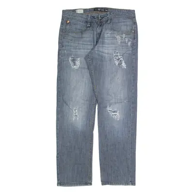 DICKIES Distressed Womens Jeans Blue Slim Straight Stone Wash W34 L30
