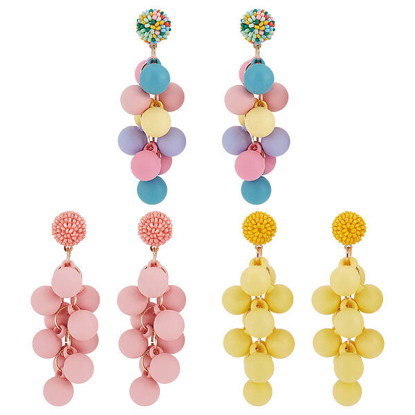 3 Pairs 3 Colors Candy Color Acrylic Cluster Dangle Stud Earrings