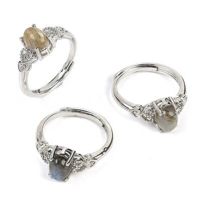 Oval Natural Labradorite Adjustable Rings