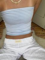 Women's Striped Print Ruched Crop Tube Top, Casual Slim Fit Strapless Cropped Top for Summer, Ladies Clothes for Daily Wear, ...