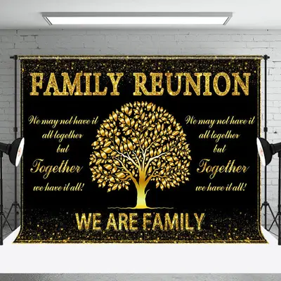 Together Gold Trees Leaves Family Reunion Backdrop - Aperturee