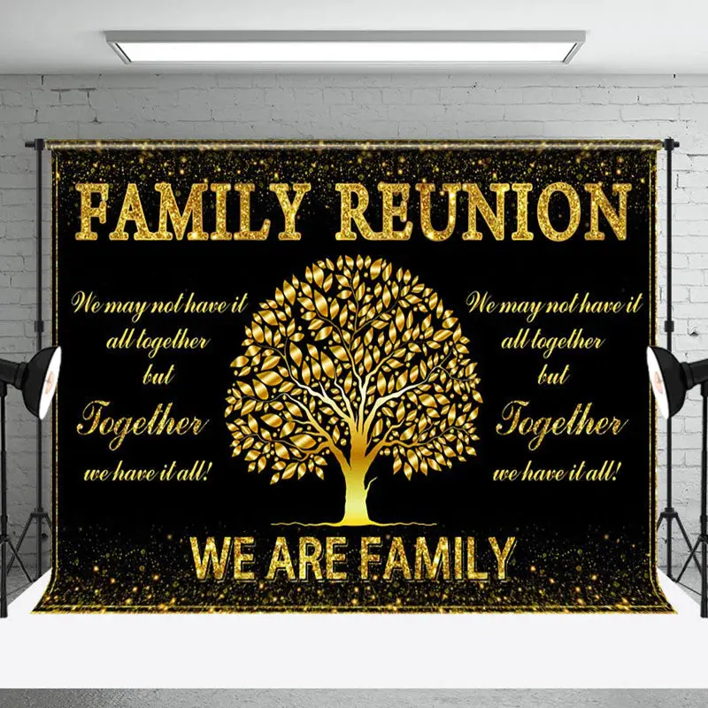 Together Gold Trees Leaves Family Reunion Backdrop - Aperturee