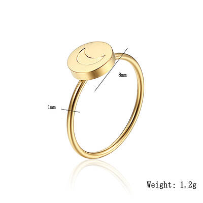 Stylish Stainless Steel Flat Round with Moon Ring for Women's Daily Wear