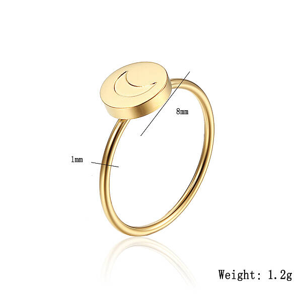 Stylish Stainless Steel Flat Round with Moon Ring for Women's Daily Wear