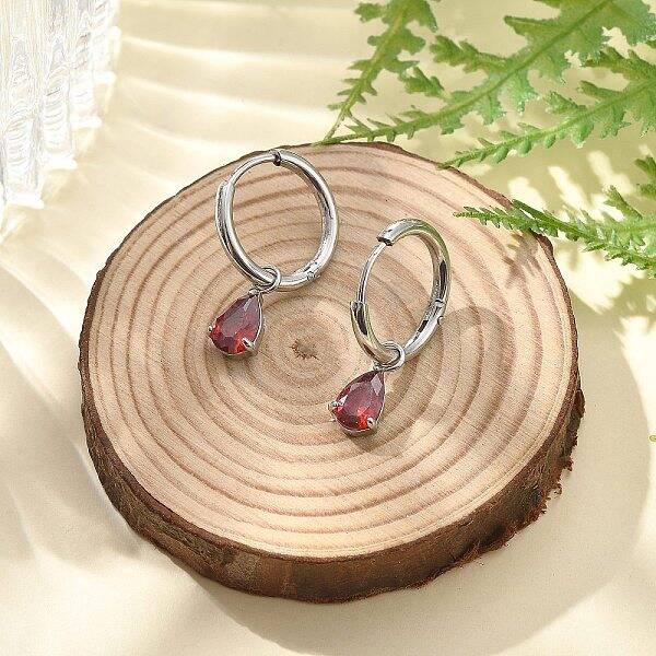 304 Stainless Steel Micro Pave Cubic Zirconia Hoop Earrings