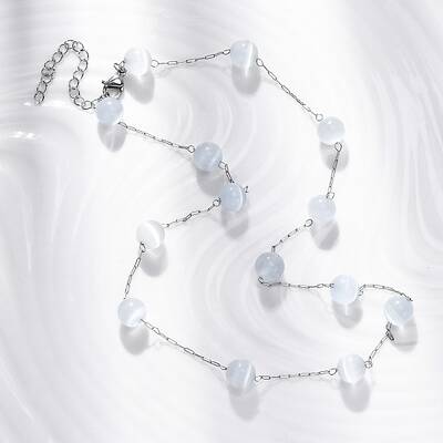 304 Stainless Steel Cat Eye Round Beads Handmade Chain Necklaces for Women