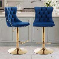 Velvet Swivel Bar Stools Set of 2 Adjustable Height Upholstered Barstools with Metal Leg for Kitchen Island, Bar, Dining Room