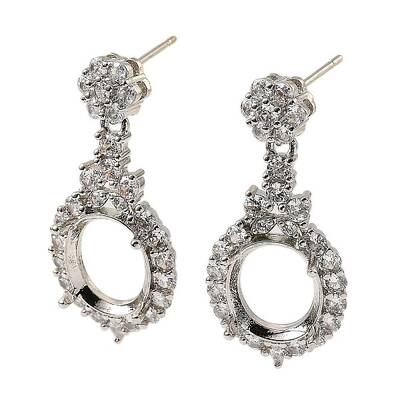 Rack Plating Brass with Cubic Zirconia Stud Earrings Finding