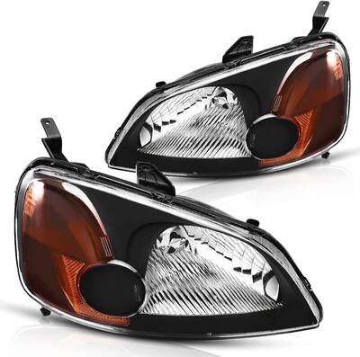 YITAMOTOR® Headlights Assembly Compatible with 2001 2002 2003 Honda Civic Headlamp Replacement Black Housing Amber Reflector...