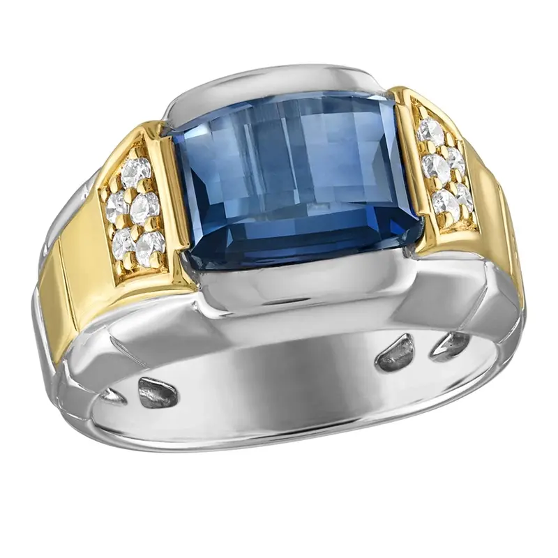14K White Gold & Yellow Gold 1CT Sapphire and 0.5CT Moissanite Ring for Men