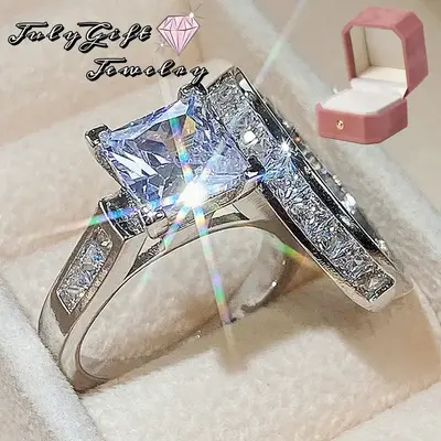 1.5ct Princess Cut Engagement Ring Wedding Ring Set for Women Cut Cubic Zirconia Bridal Ring Sets Valentine's Day Gift Size 5...