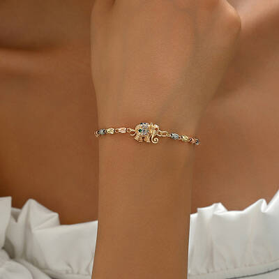 French Classic Style Brass Micro Pave Clear Cubic Zirconia Elephant Link Bracelets for Women