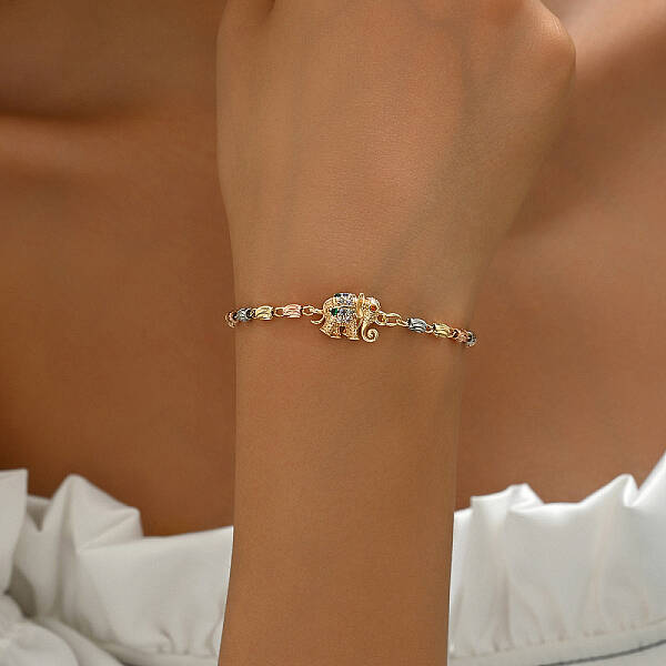 French Classic Style Brass Micro Pave Clear Cubic Zirconia Elephant Link Bracelets for Women