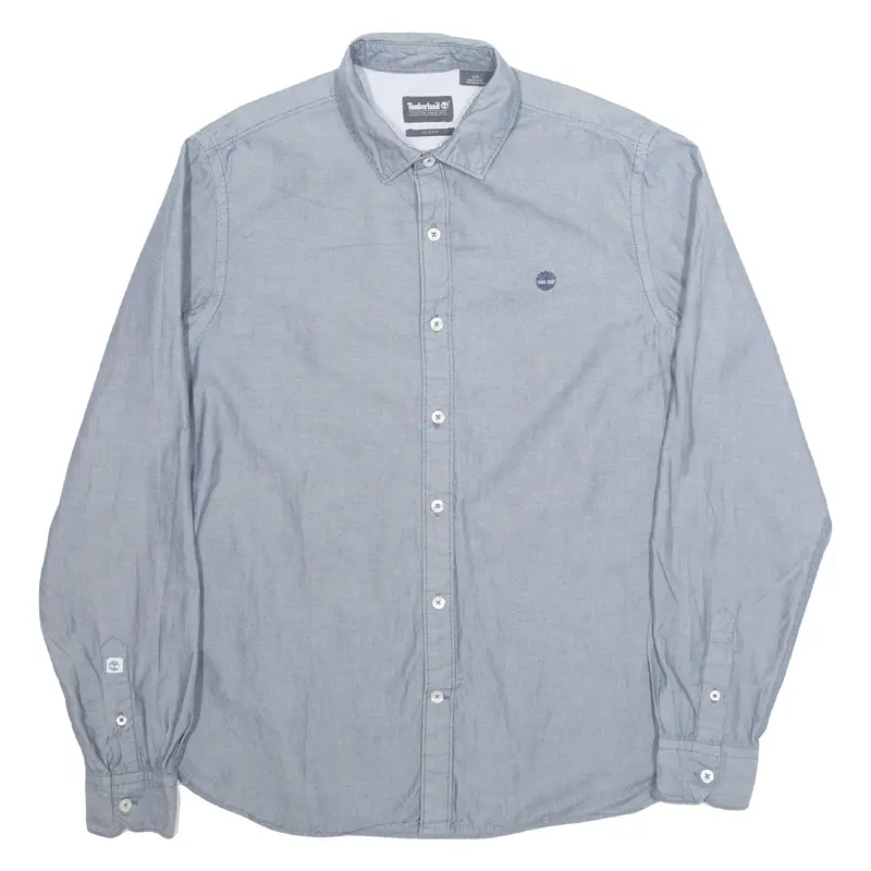 TIMBERLAND Slim Fit Denim Look Mens Plain Shirt Blue Long Sleeve S