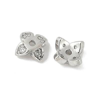 Brass Micro Pave Clear Cubic Zirconia Bead Caps