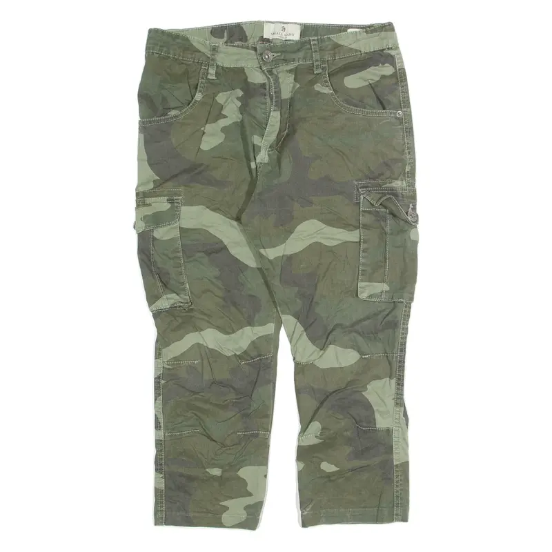 SMALL GANG 3/4 Length Boys Cargo Shorts Green Slim Camouflage 16Y W28