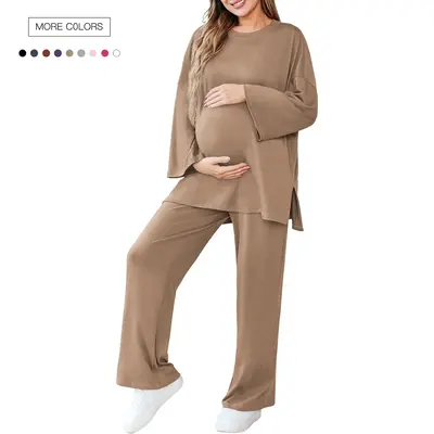 Danedvi Womens Maternity Pajamas Sets 2 Piece Outfits Long Sleeve Tops and Pregnancy Loungewear Mama Clothes with Pockets Plu...