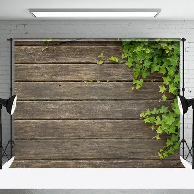 Green Leaves Brown Wood Backdrop For Photography - Aperturee