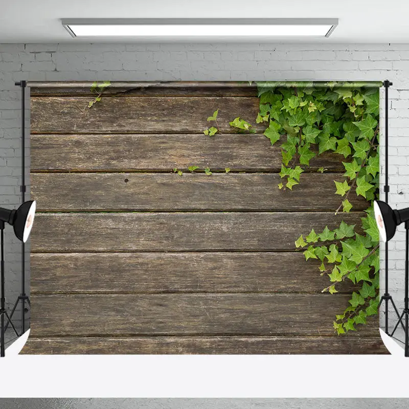 Green Leaves Brown Wood Backdrop For Photography - Aperturee