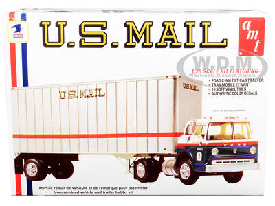 Skill 3 Model Kit Ford C900 Truck Tractor with Trailer U.S. Mail 1/25 Scale Model by AMT