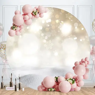 Aperturee White Snowflake Round Happy Birthday Backdrop