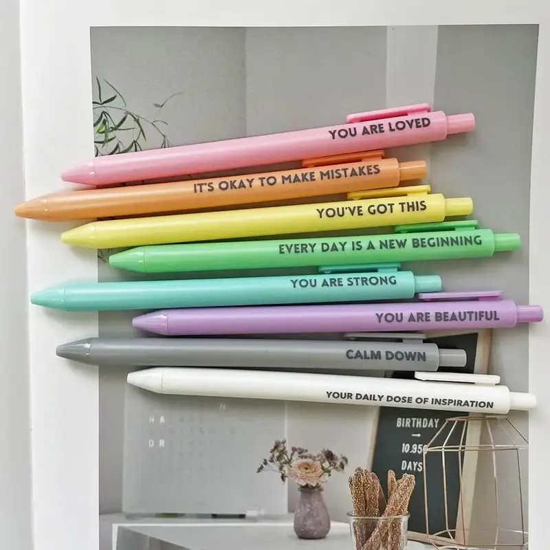 Pastel Color Letter Pattern Ballpoint Pen, 8 Counts Black Ink Smooth Writing Ballpoint Pen, Office Stationery For School & Of...