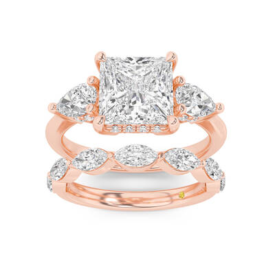 Celestia Lab Grown Princess Cut Diamond Engagement Ring with The Elara Wedding Band | 14K Rose Gold 2 1/10 ct. tw.