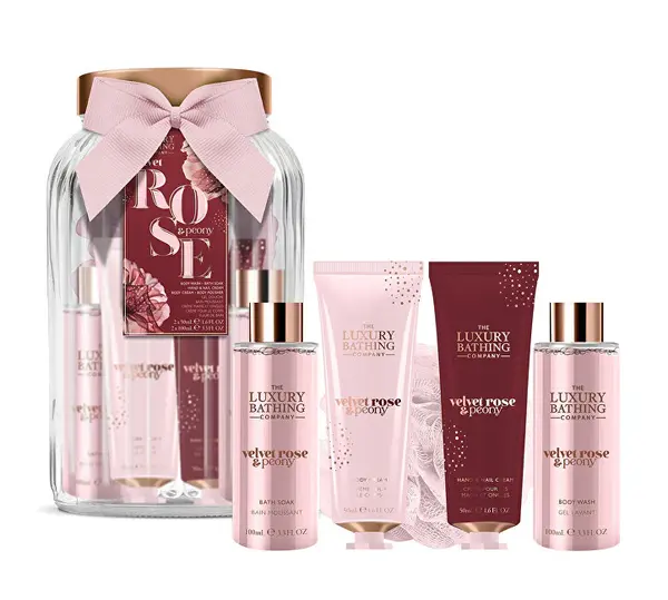The Luxury Bathing Company Set Regalo In Barattolo Di Vetro Rosa E Peonia 5 Pezzi