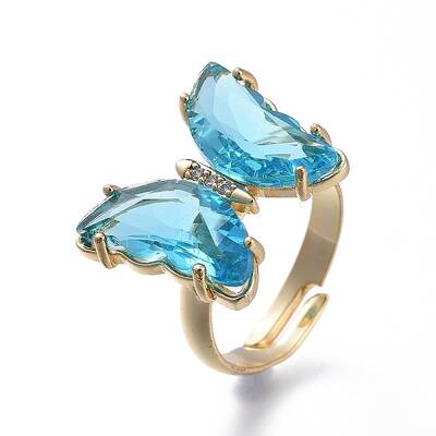 Adjustable Brass Glass Finger Rings