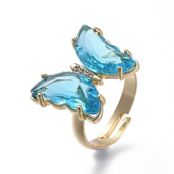 Adjustable Brass Glass Finger Rings