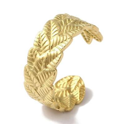 PVD Vacuum Plating 201 Stainless Steel Leaf Open Cuff Rings for Unisex