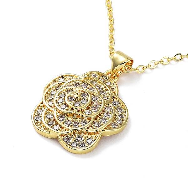 Golden Brass Rhinestone Pendant Necklace with Cable Chains