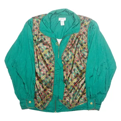 LAVON Mens Track Jacket Green Nylon Crazy Pattern L
