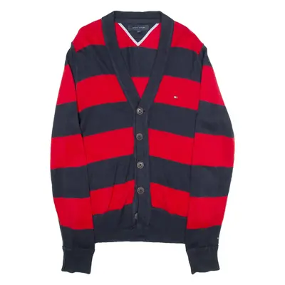 TOMMY HILFIGER Womens Patterned Cardigan Red Striped Tight Knit XL