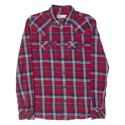 LEVI'S Slim Fit Mens Shirt Red Plaid Long Sleeve M